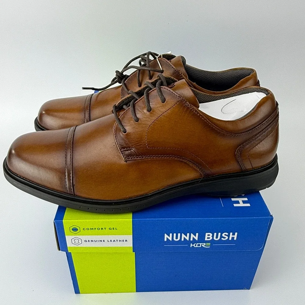 Nunn Bush Kore Pro CT OX Cognac Leather Cap Toe Oxford Shoes Mens 10 M NIB